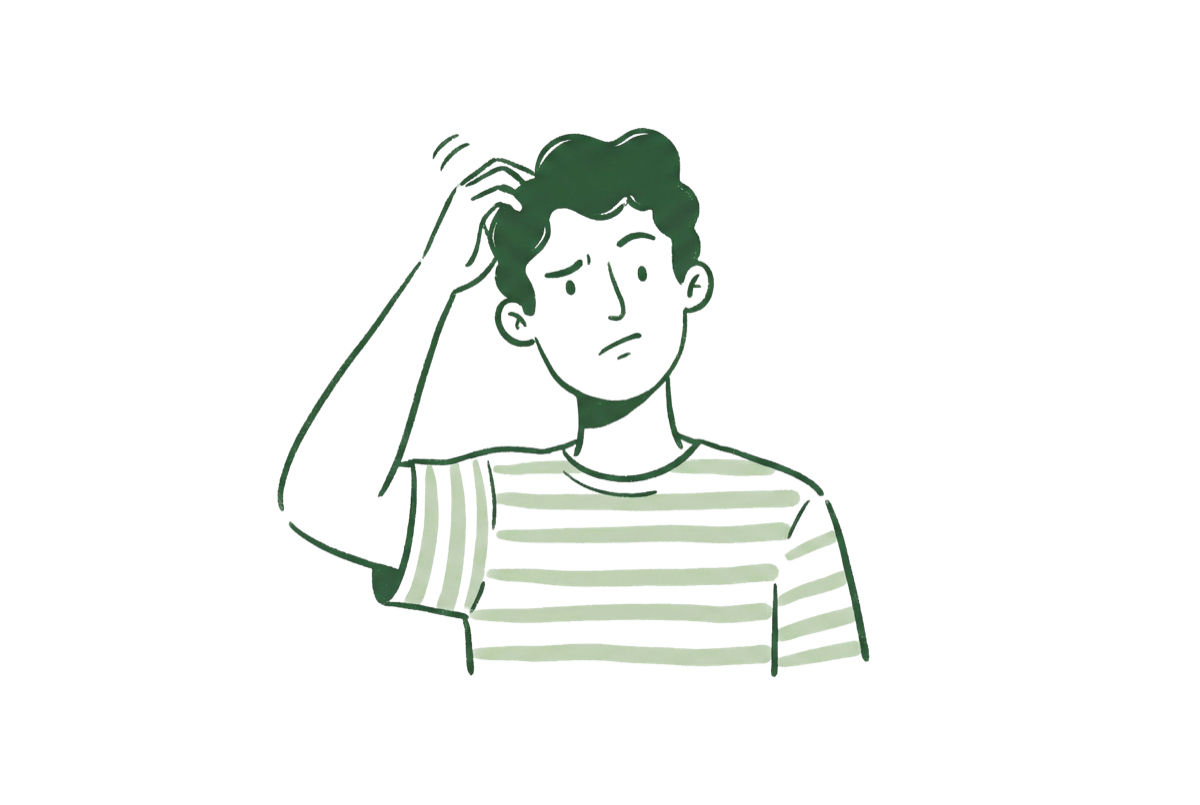 Illustration of a customer scratching their head